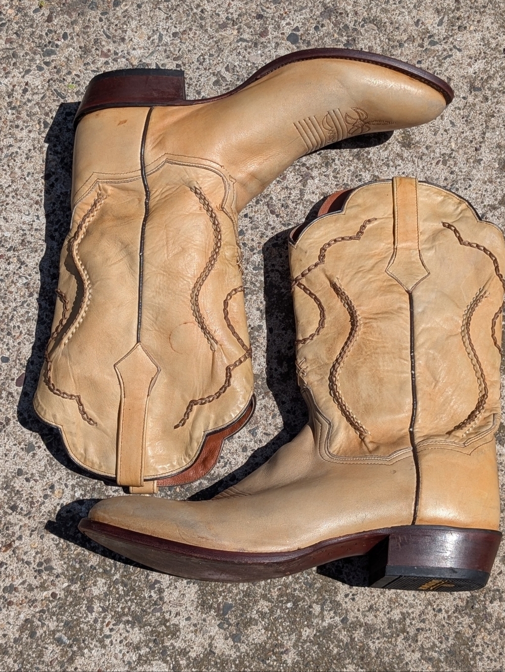 Dan Post Palamino Tan Leather Western Cowboy Boots Size 13 Men's Stitched Design - Picture 7 of 11